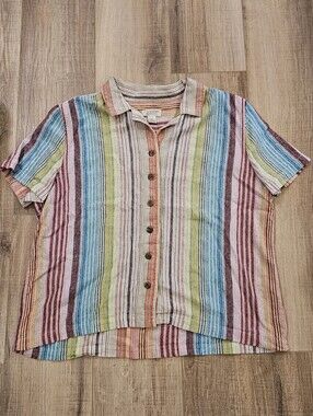 Christopher & Banks Women’s XL Linen Blend Striped Button Front Vacation Resort